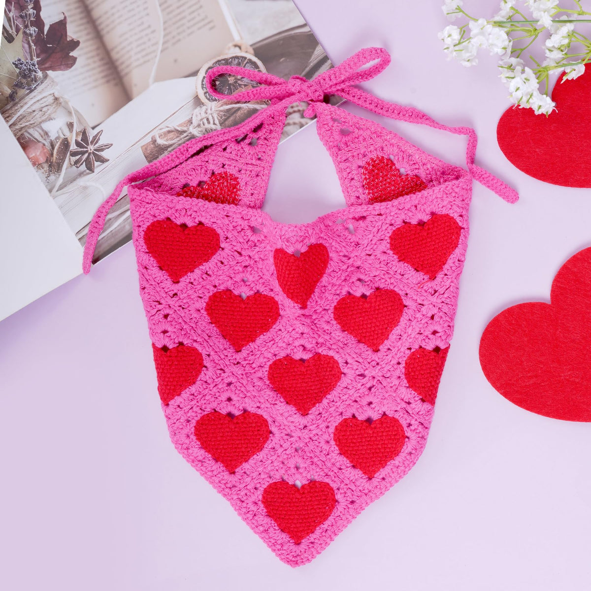 hoyuwak Pink Crochet Head Scarf Bandanas Headbands Hair Scarf for Women Girls Knitted Strawberry Head Coverings Hair Accessories for Hair Styling Decor