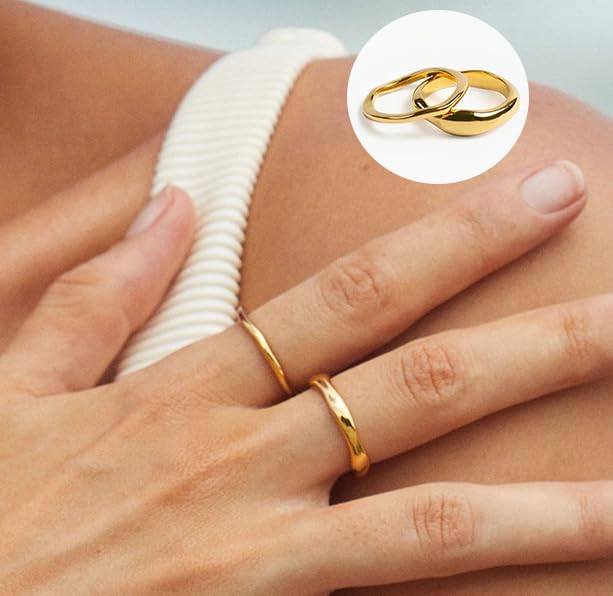 FAXHION 12PCS Gold Stackable Rings Set for Women, 18K Gold Plated Open Stacking Knuckle Ring, Adjustable Chunky Signet Rings for Gift