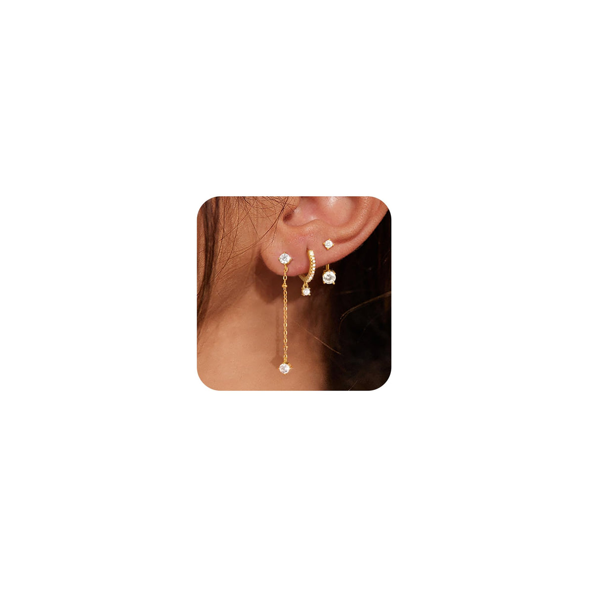 3 Pairs Gold Hoop Earrings Set: Dainty Stud Earrings Trendy Small 14K Gold Plated Hypoallergenic Dangle Cartilage Huggie Hoop Earrings for Women Gold Jewelry for Women Gifts