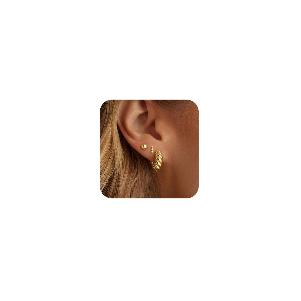 3 Pairs Gold Hoop Earrings Set: Dainty Stud Earrings Trendy Small 14K Gold Plated Hypoallergenic Dangle Cartilage Huggie Hoop Earrings for Women Gold Jewelry for Women Gifts