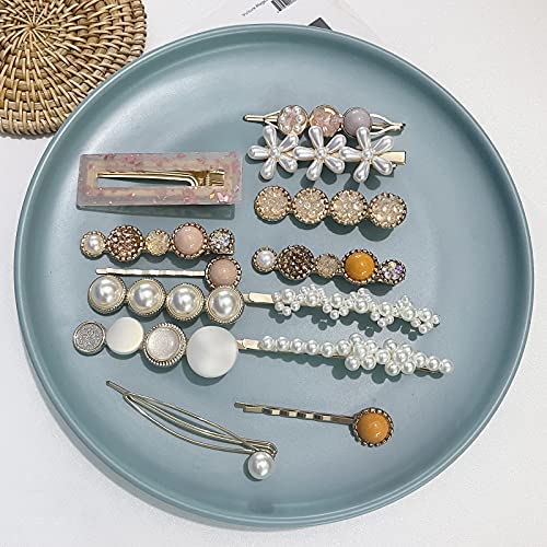 Mehayi 20 PCS Macaron Pearl Acrylic Resin Fashion Hair Clips Set, Cute Hair Barrettes Bobby Pins, Boho Fancy Hairpin Accessories Headwear Styling Tools, Gifts for Women Girls Decorative Wedding