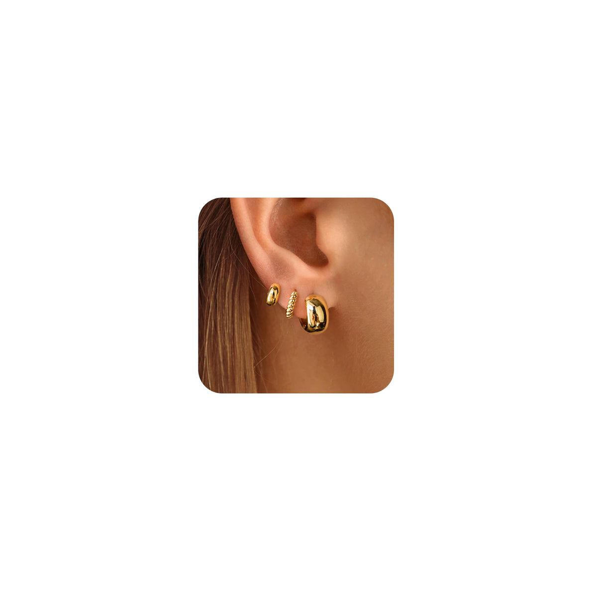 3 Pairs Gold Hoop Earrings Set: Dainty Stud Earrings Trendy Small 14K Gold Plated Hypoallergenic Dangle Cartilage Huggie Hoop Earrings for Women Gold Jewelry for Women Gifts