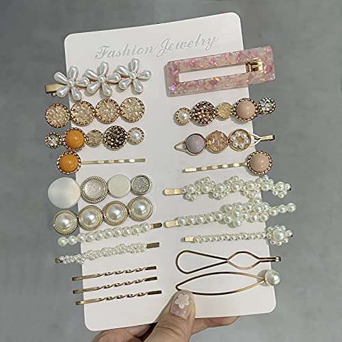 Mehayi 20 PCS Macaron Pearl Acrylic Resin Fashion Hair Clips Set, Cute Hair Barrettes Bobby Pins, Boho Fancy Hairpin Accessories Headwear Styling Tools, Gifts for Women Girls Decorative Wedding