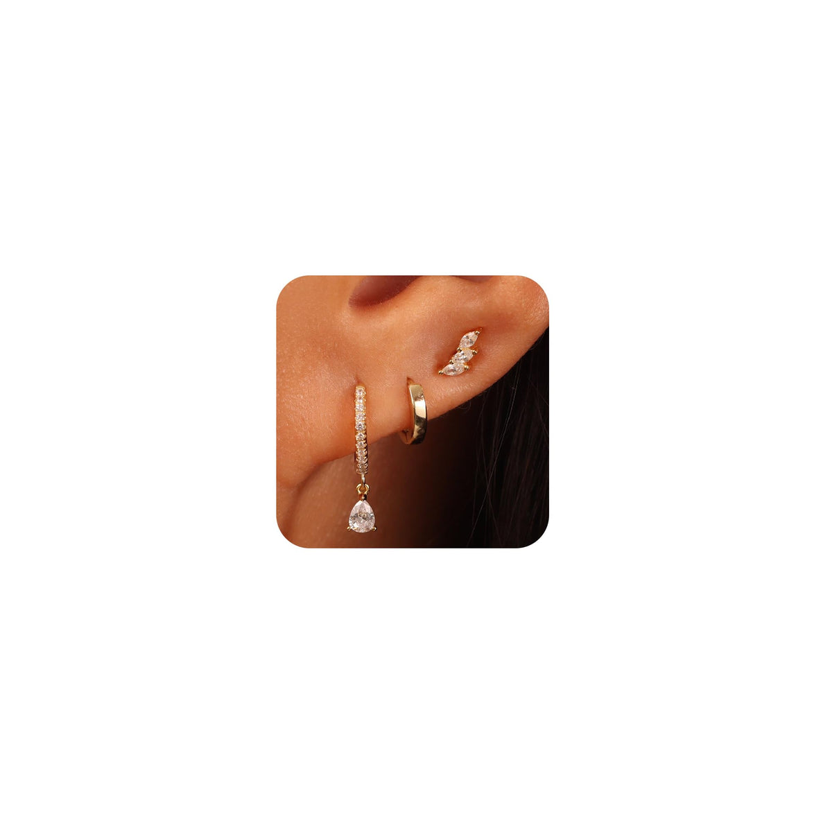 3 Pairs Gold Hoop Earrings Set: Dainty Stud Earrings Trendy Small 14K Gold Plated Hypoallergenic Dangle Cartilage Huggie Hoop Earrings for Women Gold Jewelry for Women Gifts