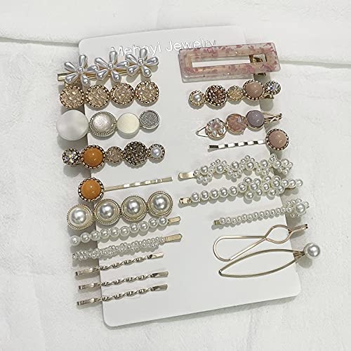 Mehayi 20 PCS Macaron Pearl Acrylic Resin Fashion Hair Clips Set, Cute Hair Barrettes Bobby Pins, Boho Fancy Hairpin Accessories Headwear Styling Tools, Gifts for Women Girls Decorative Wedding