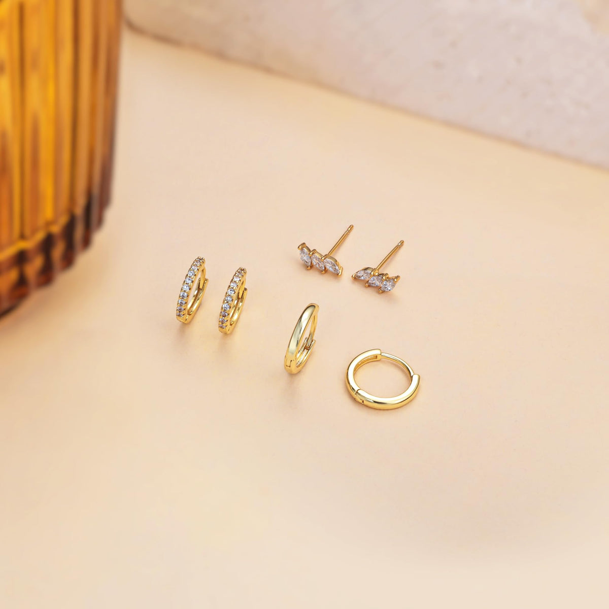 3 Pairs Gold Hoop Earrings Set: Dainty Stud Earrings Trendy Small 14K Gold Plated Hypoallergenic Dangle Cartilage Huggie Hoop Earrings for Women Gold Jewelry for Women Gifts