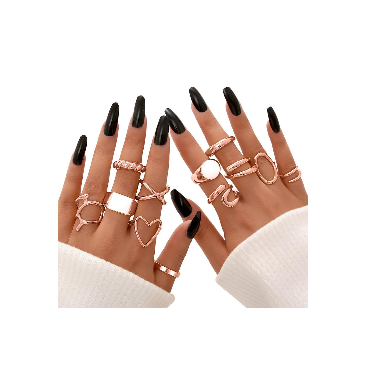 FAXHION 12PCS Gold Stackable Rings Set for Women, 18K Gold Plated Open Stacking Knuckle Ring, Adjustable Chunky Signet Rings for Gift