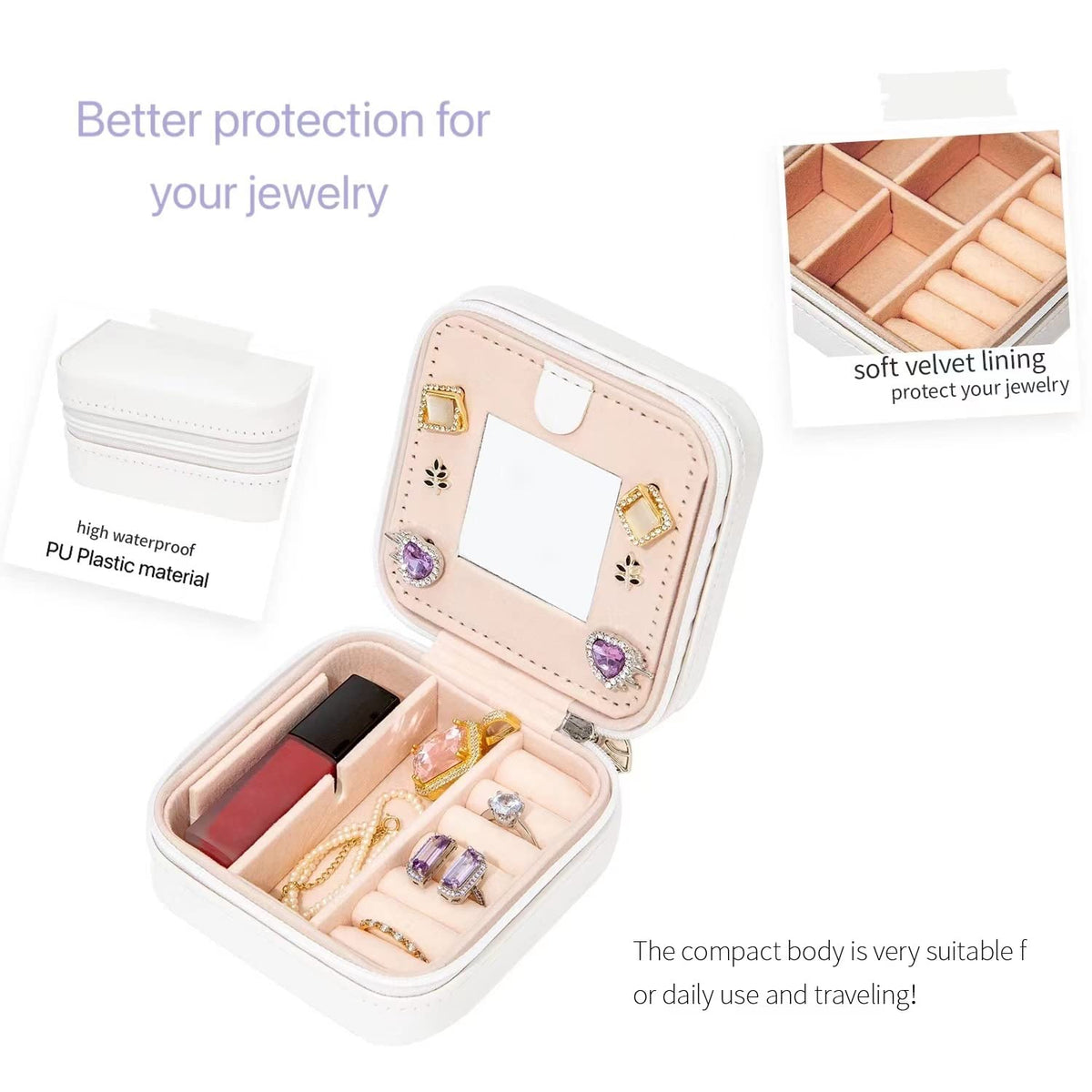 KElofoN Travel Jewelry Case and Organizer with Mirror - Gift for Women and Girls