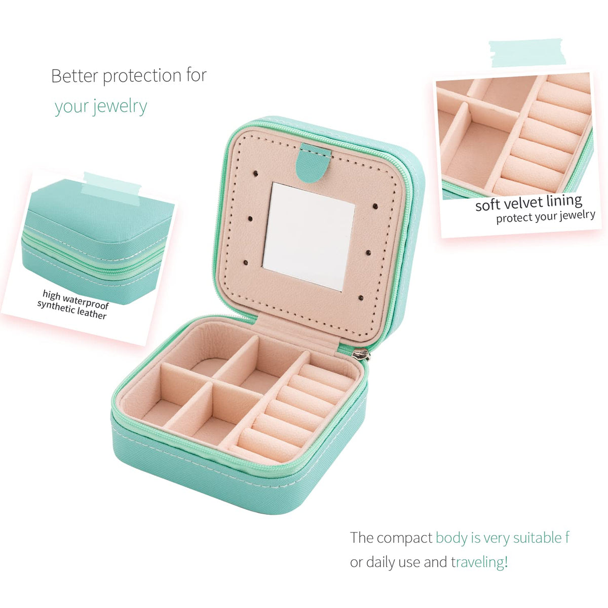 KElofoN Travel Jewelry Case and Organizer with Mirror - Gift for Women and Girls