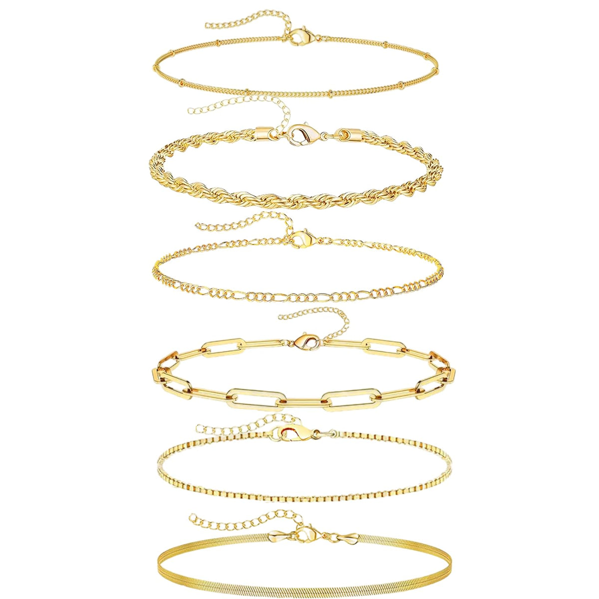 Gold Bracelets for Women - 14K Dainty Bracelets Set for Women, Gold Jewelry Sets for Women Trendy, Stackable Cuban Link Paperclip Chain Bracelet Pack Fashion Accessories Gifts for Women Mom