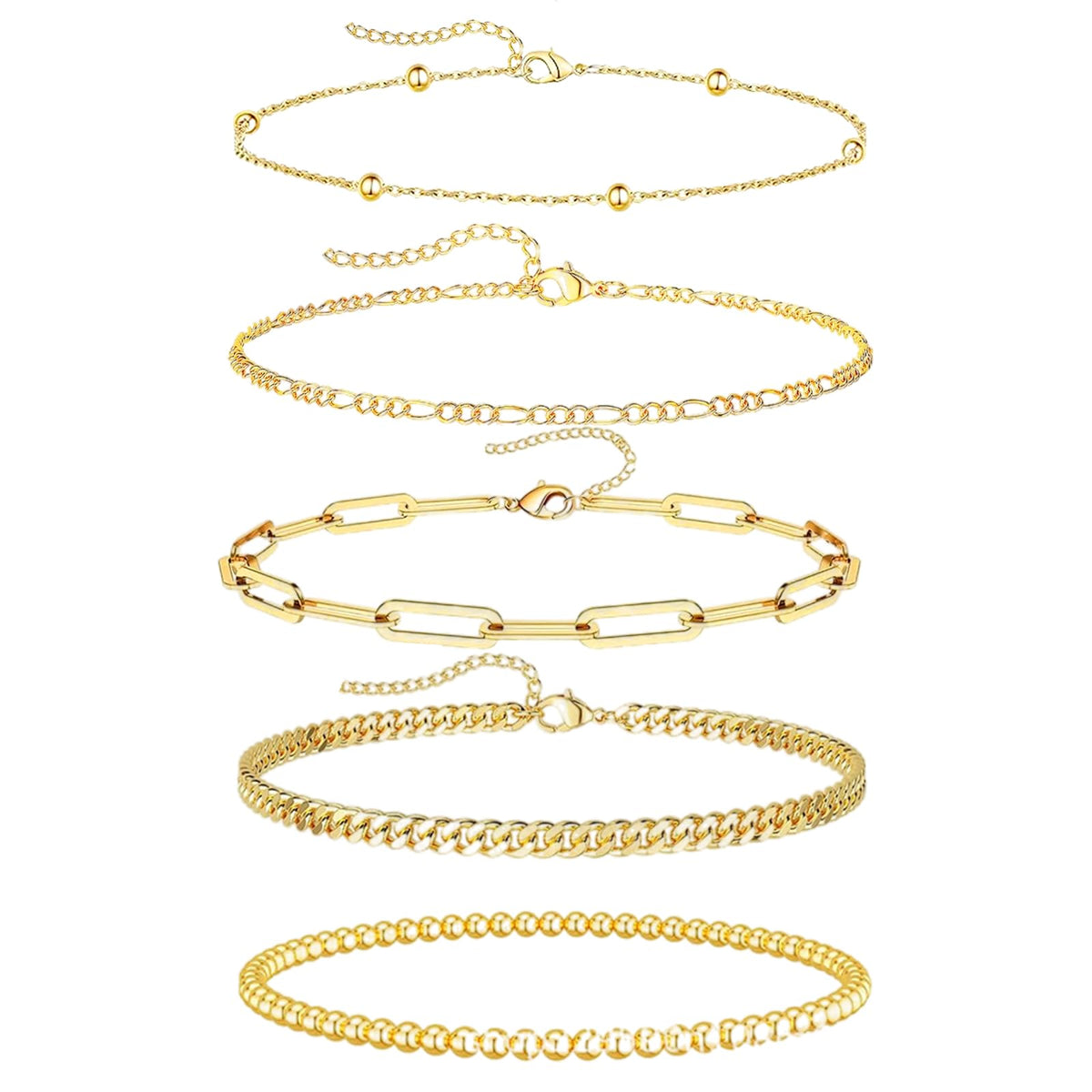 Gold Bracelets for Women - 14K Dainty Bracelets Set for Women, Gold Jewelry Sets for Women Trendy, Stackable Cuban Link Paperclip Chain Bracelet Pack Fashion Accessories Gifts for Women Mom