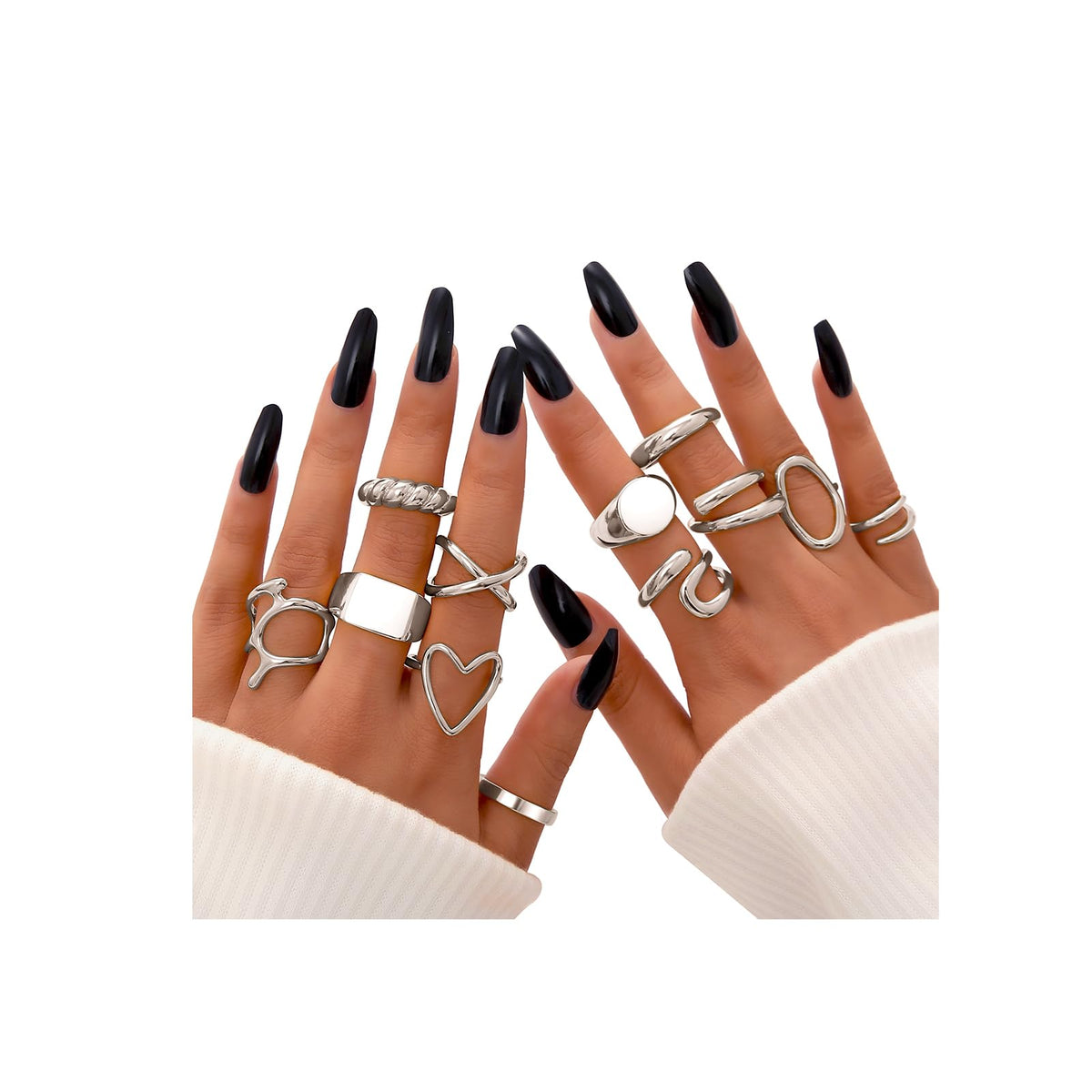 FAXHION 12PCS Gold Stackable Rings Set for Women, 18K Gold Plated Open Stacking Knuckle Ring, Adjustable Chunky Signet Rings for Gift