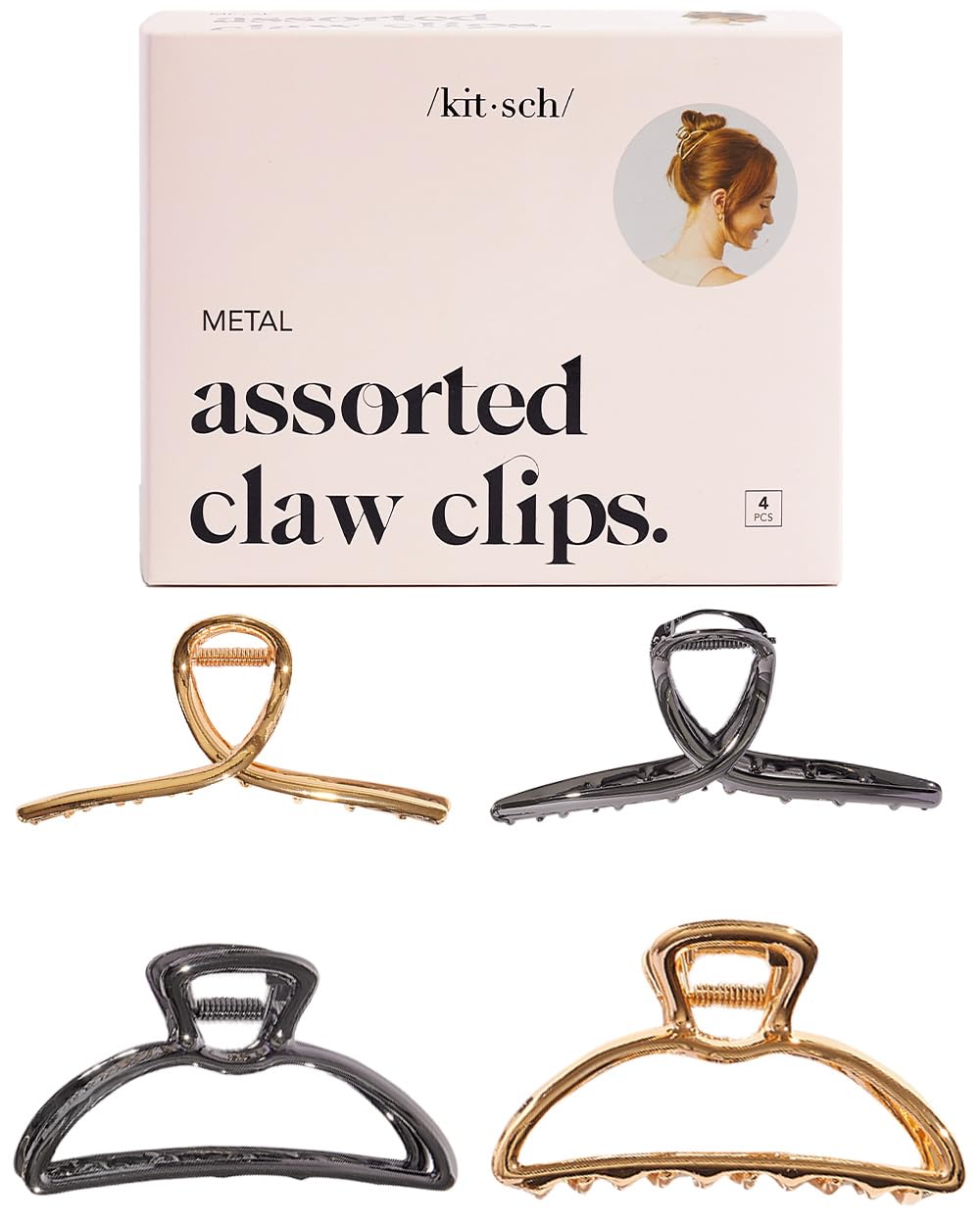Kitsch Gold Metal Claw Clips, Large Hair Clips for All Hair Types, Hair Claw Clip, Cute Claw Clips for Girls And Women, Hair Claw, Strong Hair Clips, Claw Clip, 1 Piece