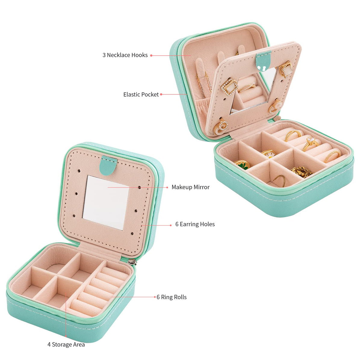 KElofoN Travel Jewelry Case and Organizer with Mirror - Gift for Women and Girls