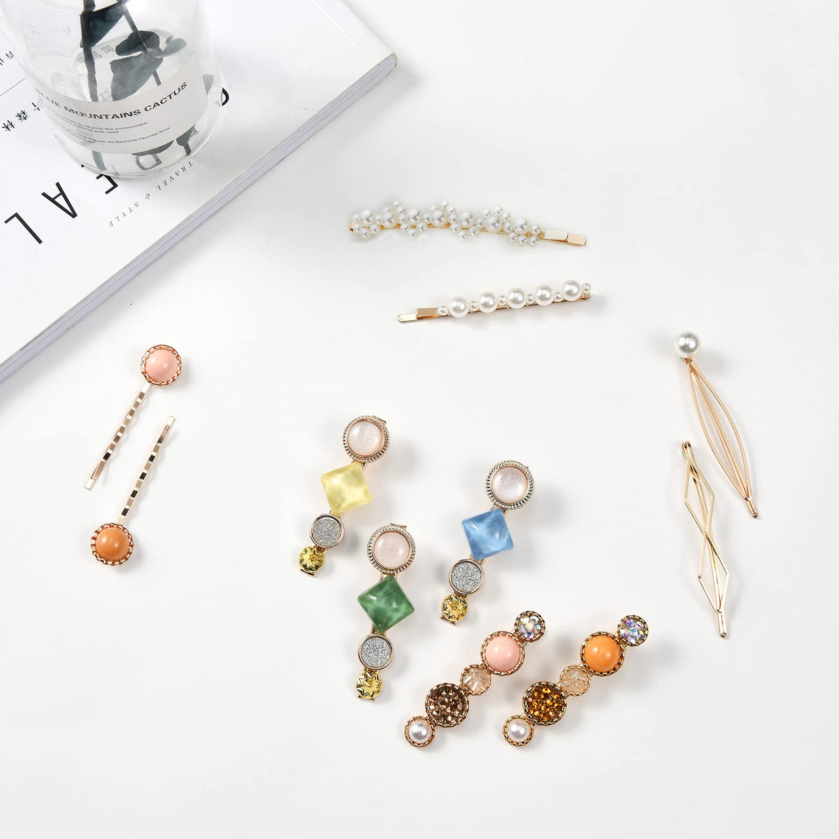 Mehayi 20 PCS Macaron Pearl Acrylic Resin Fashion Hair Clips Set, Cute Hair Barrettes Bobby Pins, Boho Fancy Hairpin Accessories Headwear Styling Tools, Gifts for Women Girls Decorative Wedding
