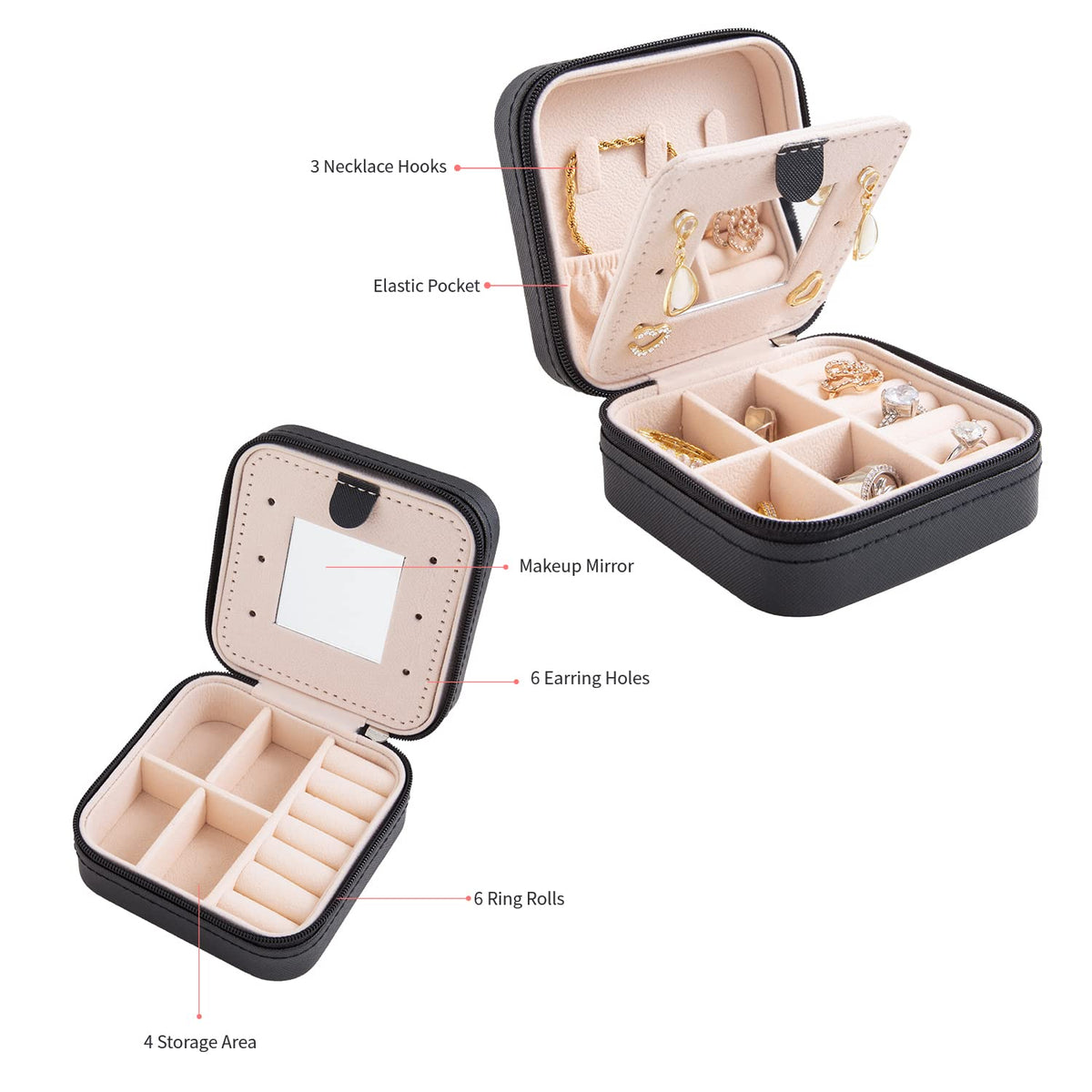 KElofoN Travel Jewelry Case and Organizer with Mirror - Gift for Women and Girls