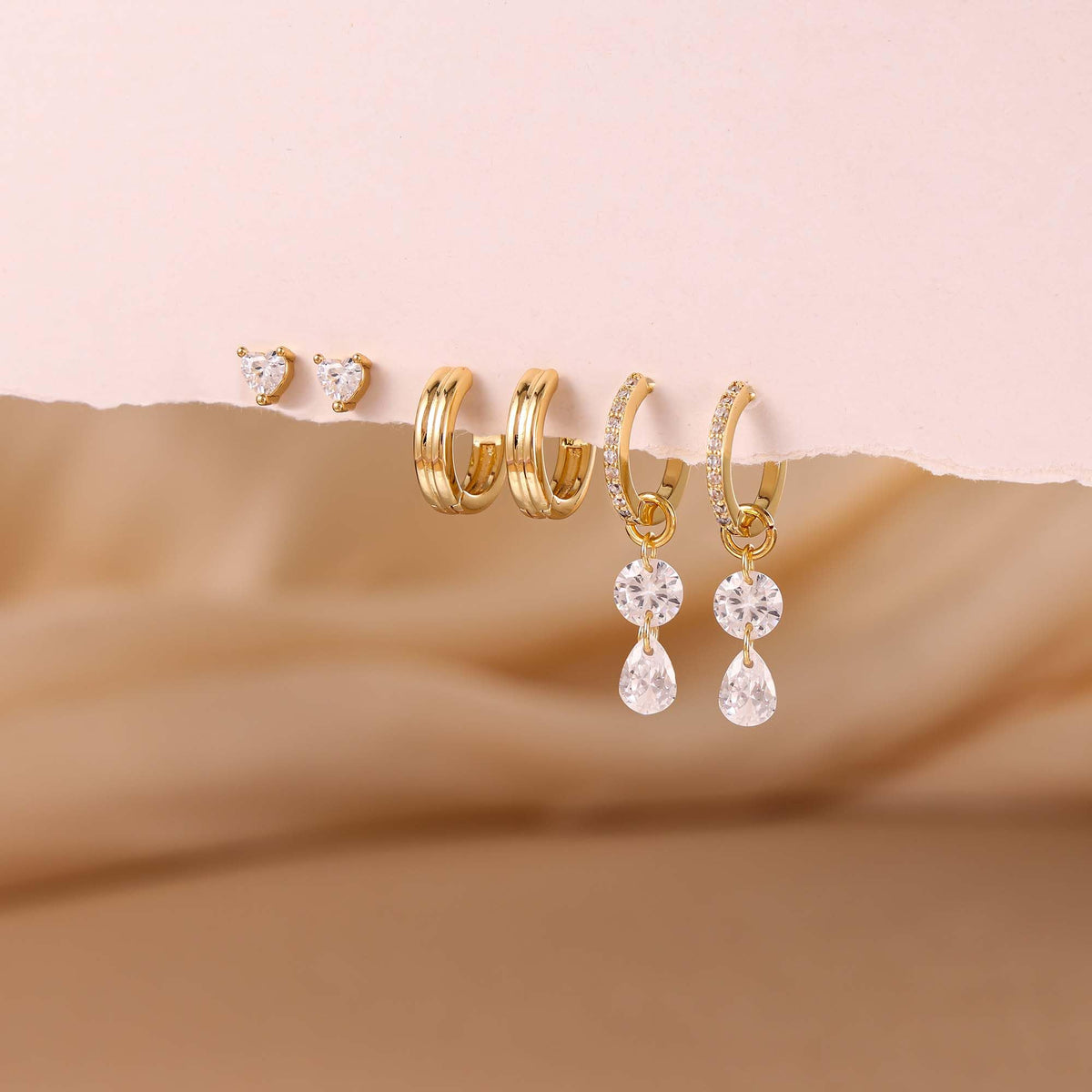 3 Pairs Gold Hoop Earrings Set: Dainty Stud Earrings Trendy Small 14K Gold Plated Hypoallergenic Dangle Cartilage Huggie Hoop Earrings for Women Gold Jewelry for Women Gifts