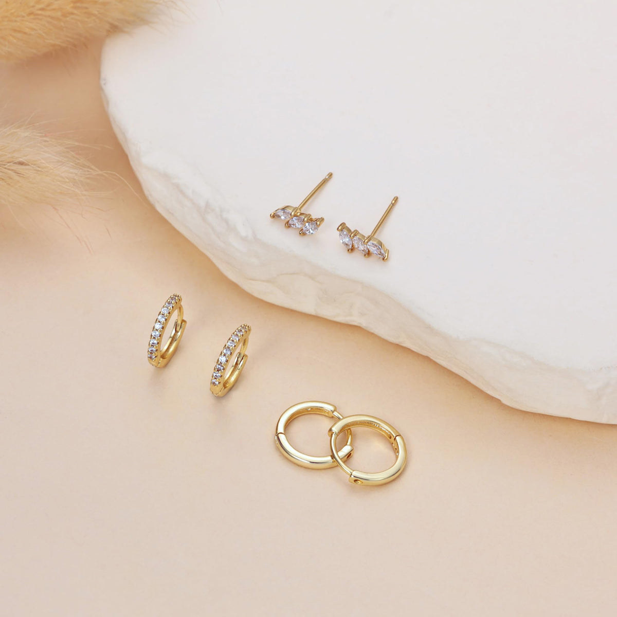 3 Pairs Gold Hoop Earrings Set: Dainty Stud Earrings Trendy Small 14K Gold Plated Hypoallergenic Dangle Cartilage Huggie Hoop Earrings for Women Gold Jewelry for Women Gifts