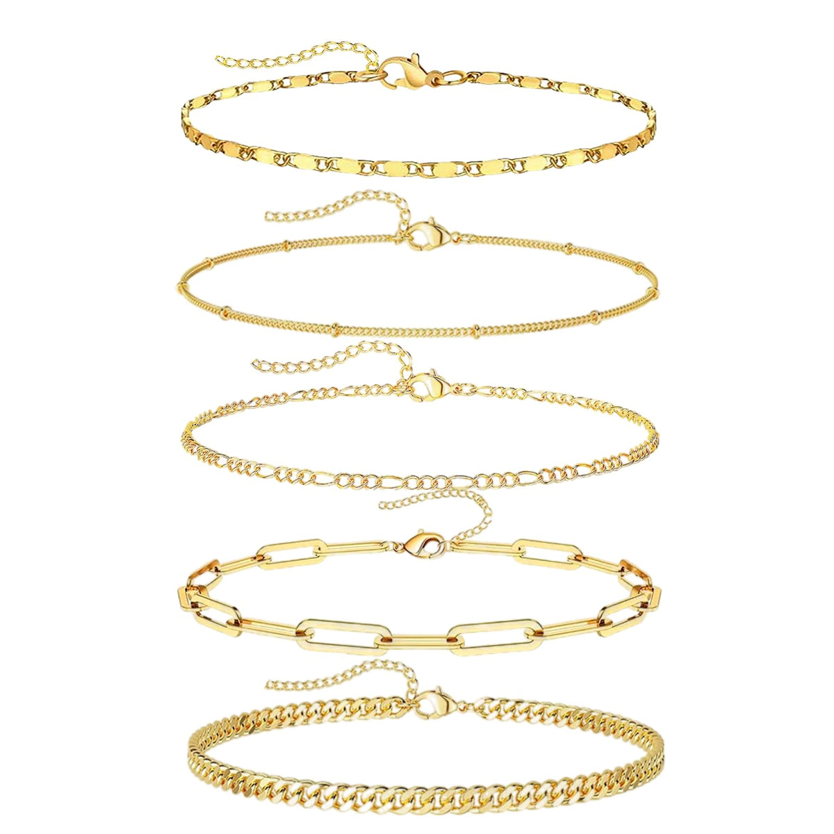 Gold Bracelets for Women - 14K Dainty Bracelets Set for Women, Gold Jewelry Sets for Women Trendy, Stackable Cuban Link Paperclip Chain Bracelet Pack Fashion Accessories Gifts for Women Mom