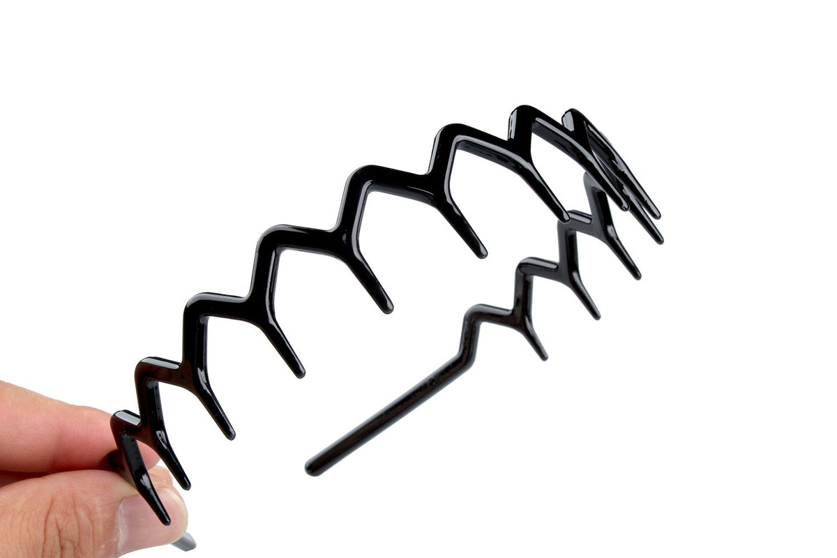 Set of 2 Zig Zag Black Plastic Sharks Tooth Hair Comb Headband Hair Hoop Accessory for Women's Lady Girls (1 Black Color+1 Brown)