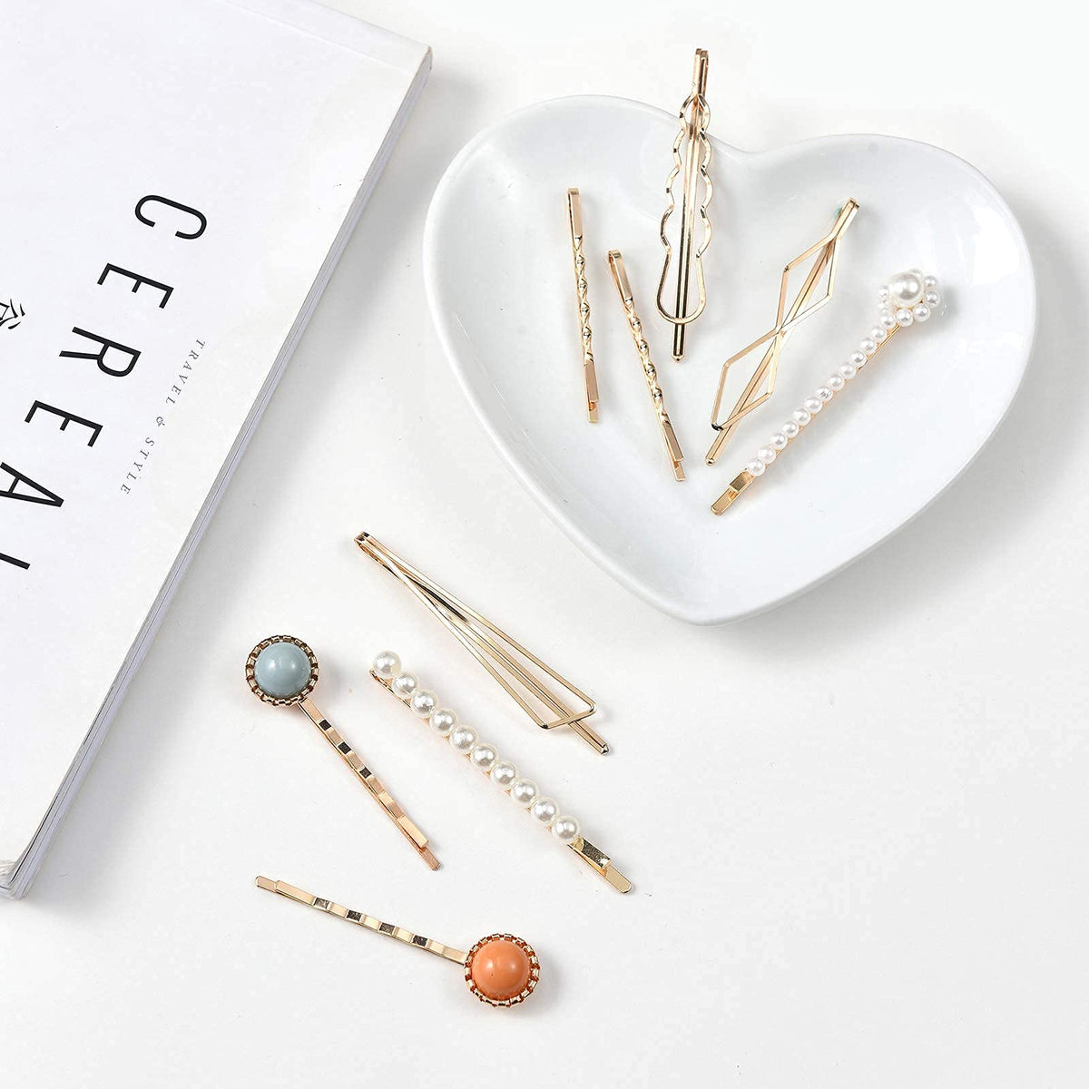 Mehayi 20 PCS Macaron Pearl Acrylic Resin Fashion Hair Clips Set, Cute Hair Barrettes Bobby Pins, Boho Fancy Hairpin Accessories Headwear Styling Tools, Gifts for Women Girls Decorative Wedding