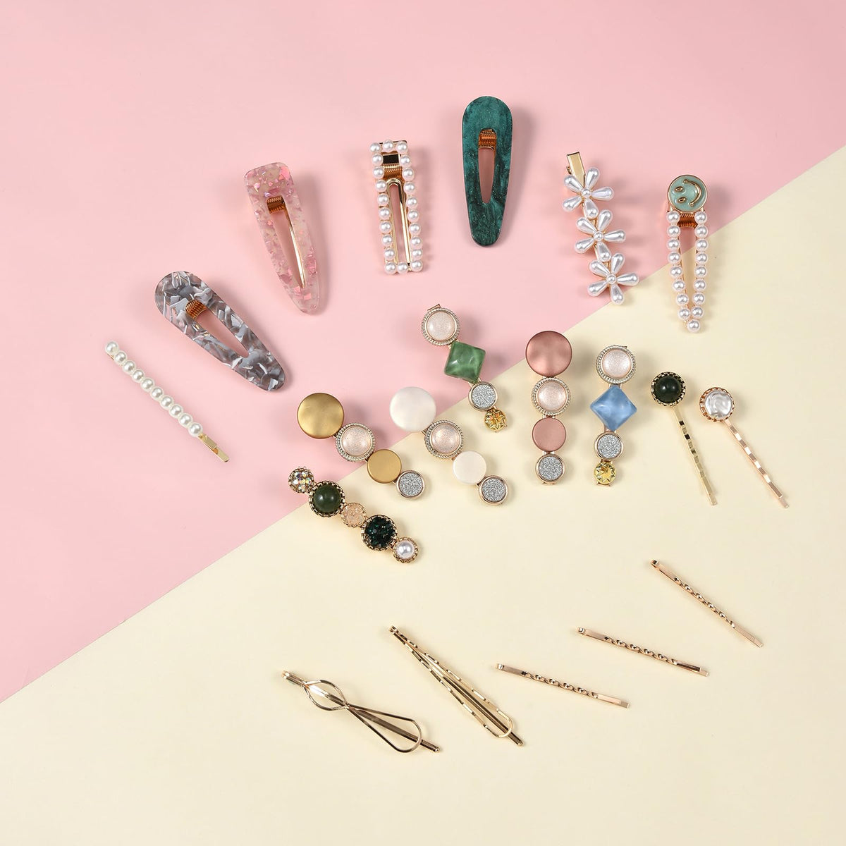 Mehayi 20 PCS Macaron Pearl Acrylic Resin Fashion Hair Clips Set, Cute Hair Barrettes Bobby Pins, Boho Fancy Hairpin Accessories Headwear Styling Tools, Gifts for Women Girls Decorative Wedding