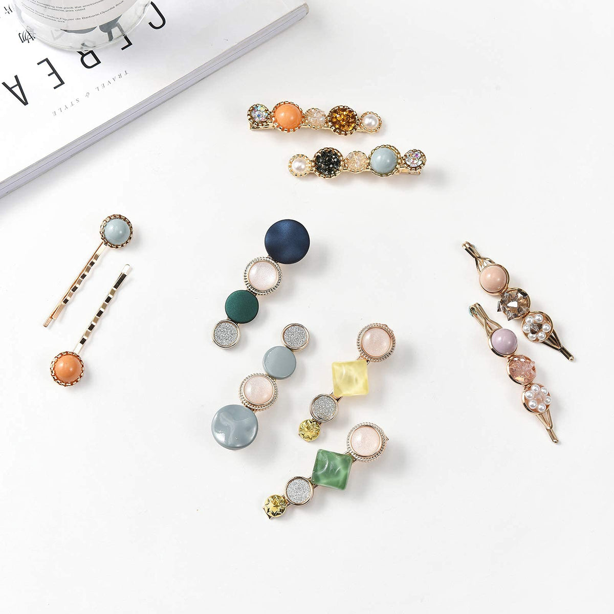 Mehayi 20 PCS Macaron Pearl Acrylic Resin Fashion Hair Clips Set, Cute Hair Barrettes Bobby Pins, Boho Fancy Hairpin Accessories Headwear Styling Tools, Gifts for Women Girls Decorative Wedding