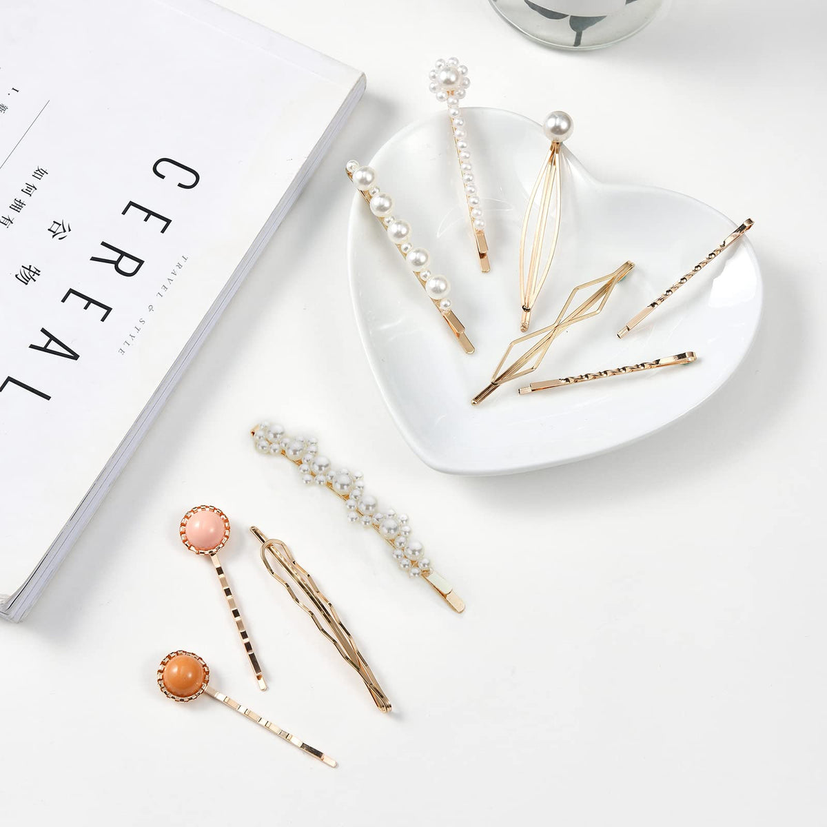 Mehayi 20 PCS Macaron Pearl Acrylic Resin Fashion Hair Clips Set, Cute Hair Barrettes Bobby Pins, Boho Fancy Hairpin Accessories Headwear Styling Tools, Gifts for Women Girls Decorative Wedding