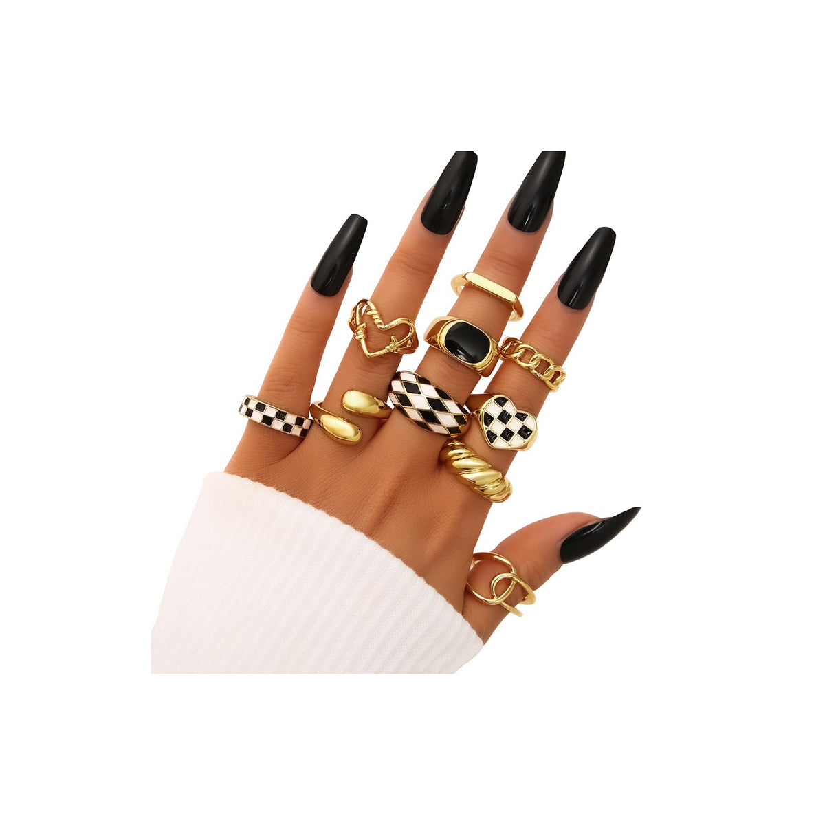 FAXHION 12PCS Gold Stackable Rings Set for Women, 18K Gold Plated Open Stacking Knuckle Ring, Adjustable Chunky Signet Rings for Gift