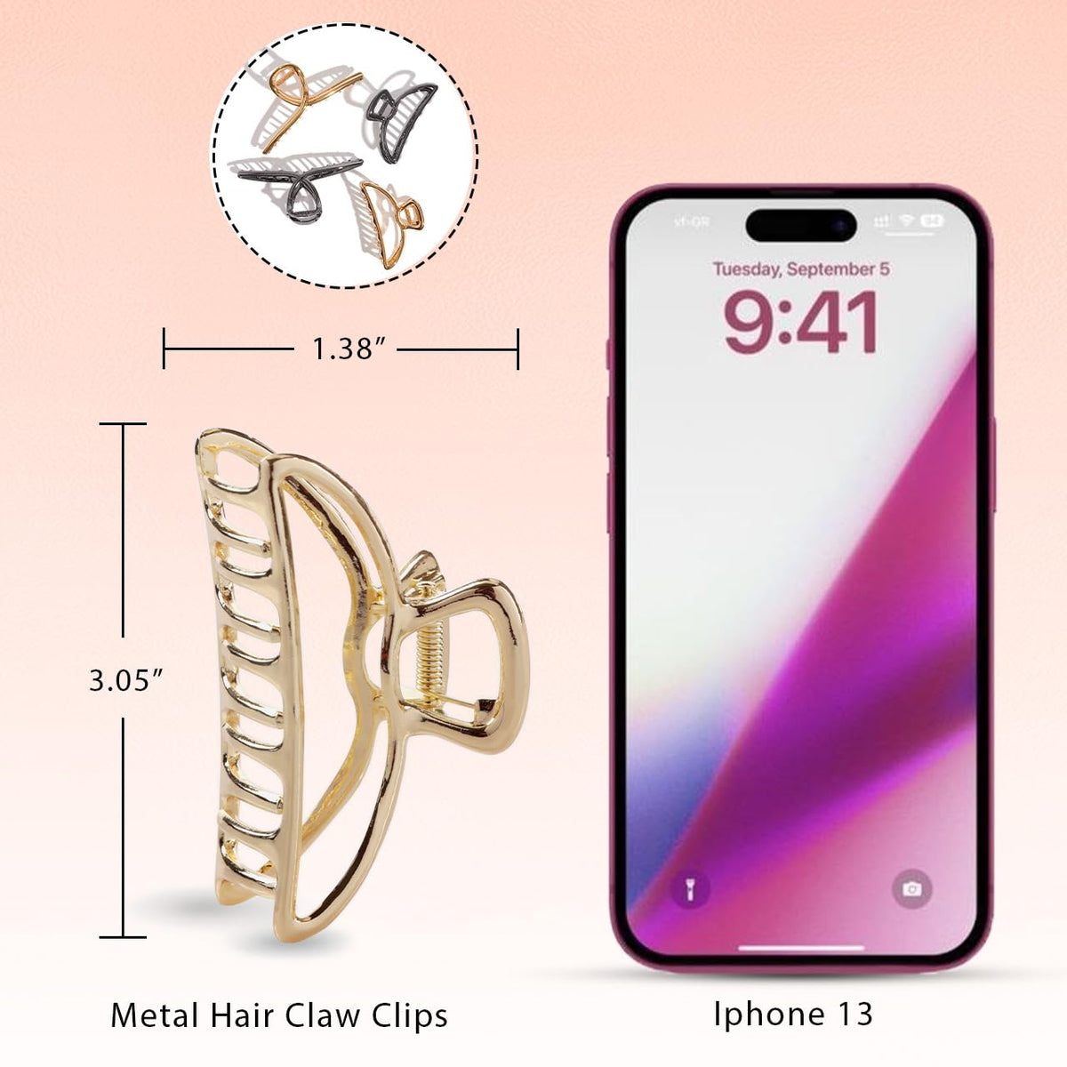 Kitsch Gold Metal Claw Clips, Large Hair Clips for All Hair Types, Hair Claw Clip, Cute Claw Clips for Girls And Women, Hair Claw, Strong Hair Clips, Claw Clip, 1 Piece