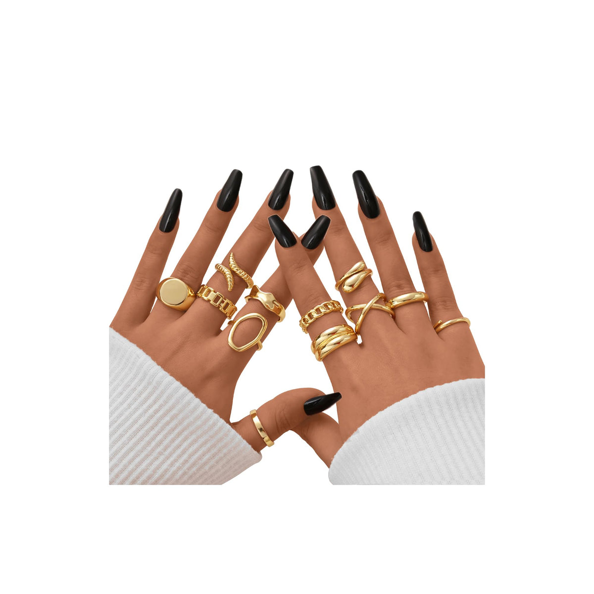 FAXHION 12PCS Gold Stackable Rings Set for Women, 18K Gold Plated Open Stacking Knuckle Ring, Adjustable Chunky Signet Rings for Gift