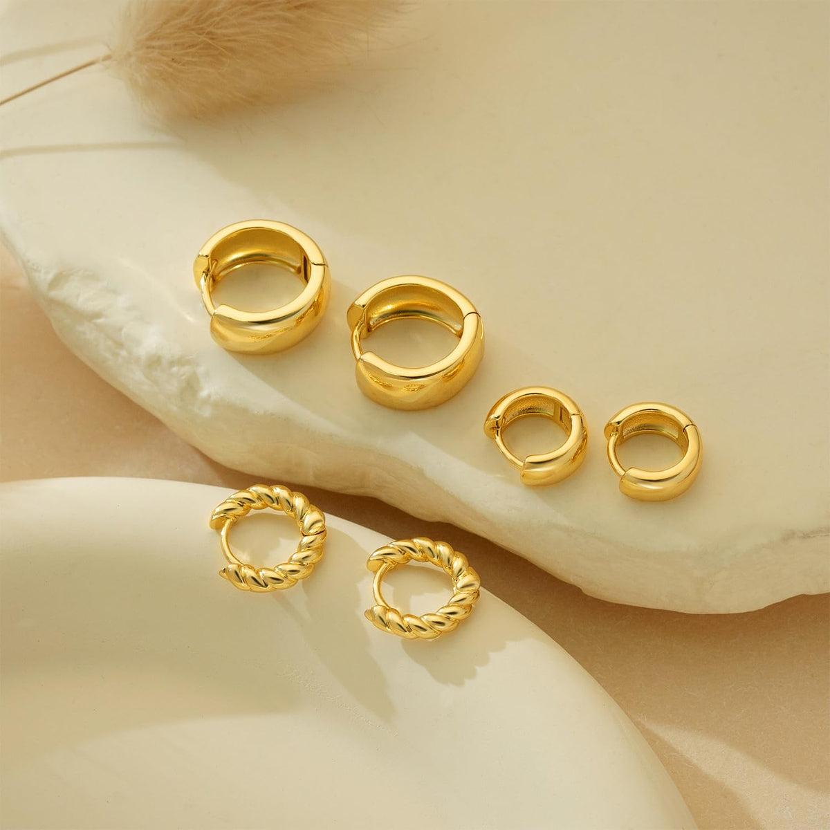 3 Pairs Gold Hoop Earrings Set: Dainty Stud Earrings Trendy Small 14K Gold Plated Hypoallergenic Dangle Cartilage Huggie Hoop Earrings for Women Gold Jewelry for Women Gifts