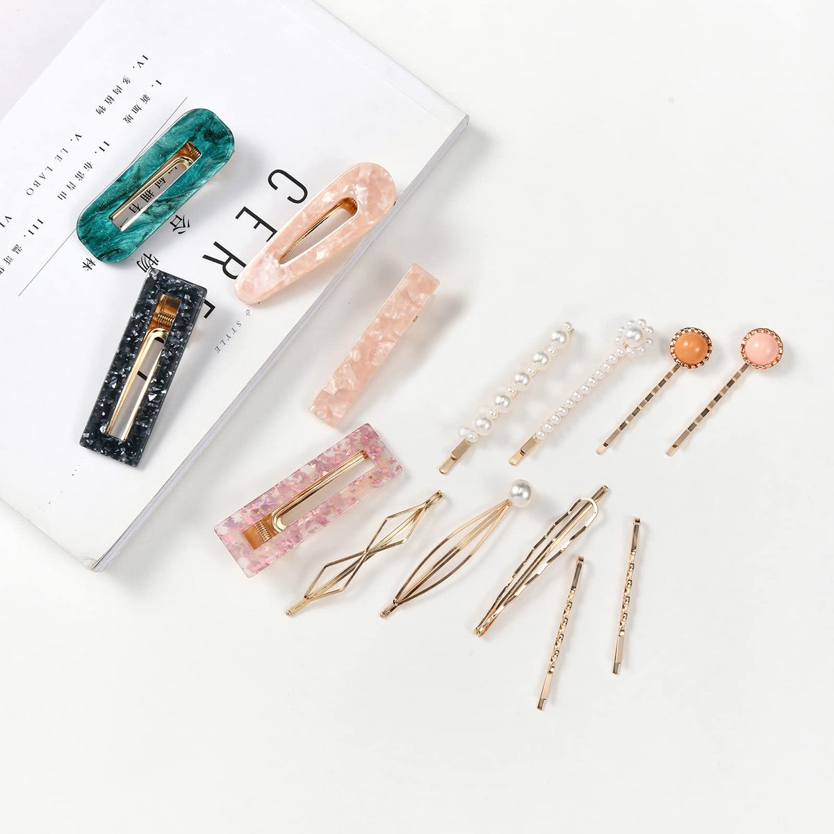 Mehayi 20 PCS Macaron Pearl Acrylic Resin Fashion Hair Clips Set, Cute Hair Barrettes Bobby Pins, Boho Fancy Hairpin Accessories Headwear Styling Tools, Gifts for Women Girls Decorative Wedding