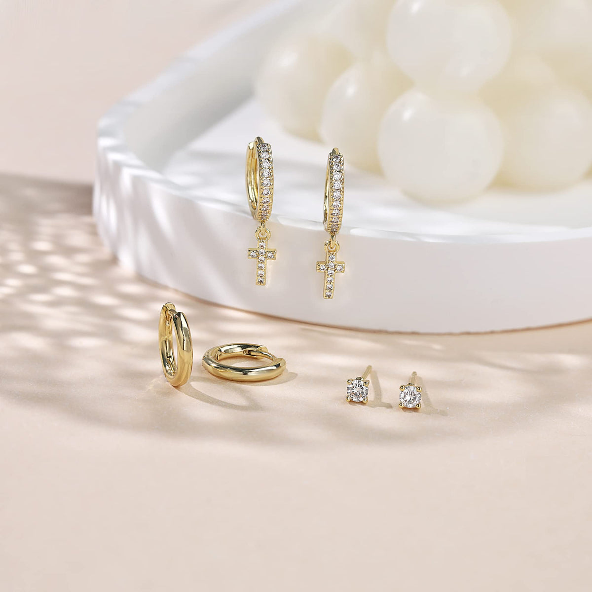 3 Pairs Gold Hoop Earrings Set: Dainty Stud Earrings Trendy Small 14K Gold Plated Hypoallergenic Dangle Cartilage Huggie Hoop Earrings for Women Gold Jewelry for Women Gifts