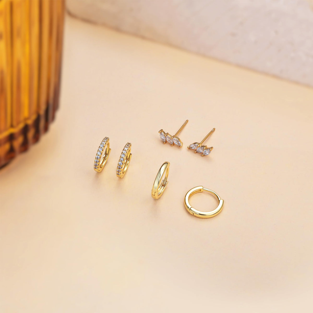 3 Pairs Gold Hoop Earrings Set: Dainty Stud Earrings Trendy Small 14K Gold Plated Hypoallergenic Dangle Cartilage Huggie Hoop Earrings for Women Gold Jewelry for Women Gifts