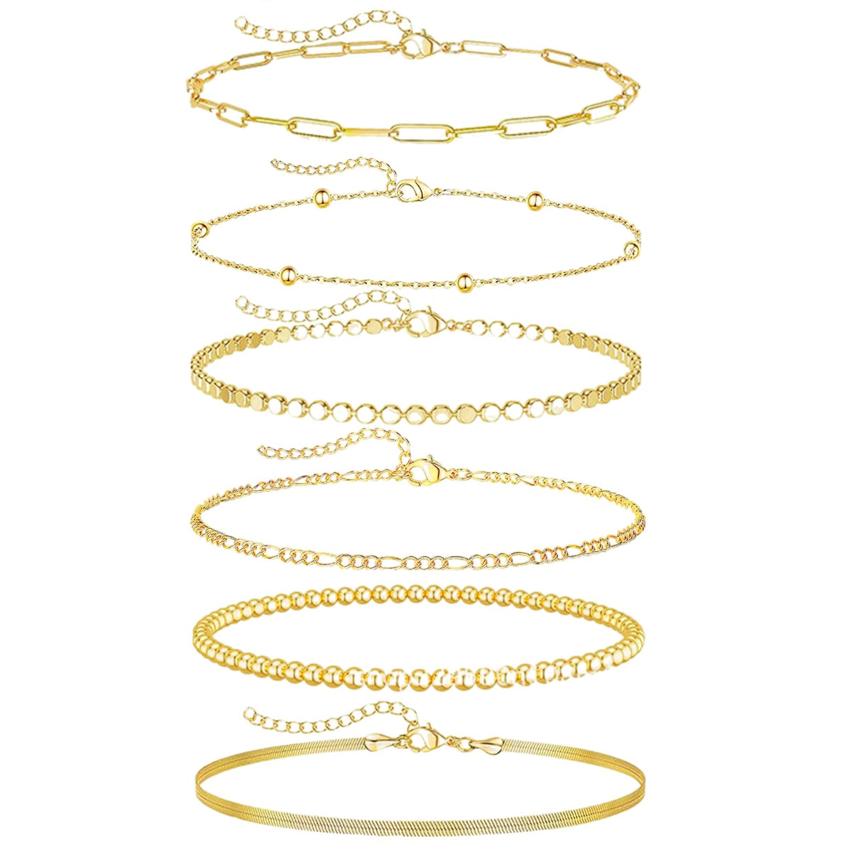 Gold Bracelets for Women - 14K Dainty Bracelets Set for Women, Gold Jewelry Sets for Women Trendy, Stackable Cuban Link Paperclip Chain Bracelet Pack Fashion Accessories Gifts for Women Mom
