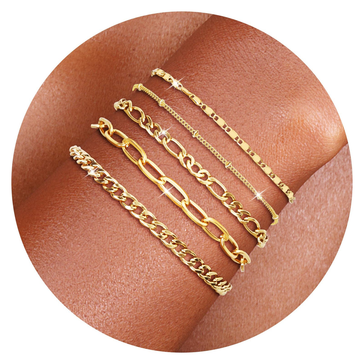 Gold Bracelets for Women - 14K Dainty Bracelets Set for Women, Gold Jewelry Sets for Women Trendy, Stackable Cuban Link Paperclip Chain Bracelet Pack Fashion Accessories Gifts for Women Mom