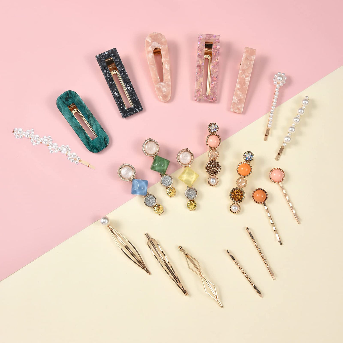 Mehayi 20 PCS Macaron Pearl Acrylic Resin Fashion Hair Clips Set, Cute Hair Barrettes Bobby Pins, Boho Fancy Hairpin Accessories Headwear Styling Tools, Gifts for Women Girls Decorative Wedding