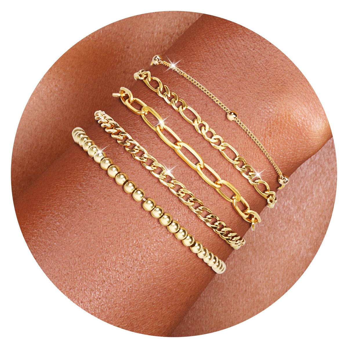 Gold Bracelets for Women - 14K Dainty Bracelets Set for Women, Gold Jewelry Sets for Women Trendy, Stackable Cuban Link Paperclip Chain Bracelet Pack Fashion Accessories Gifts for Women Mom