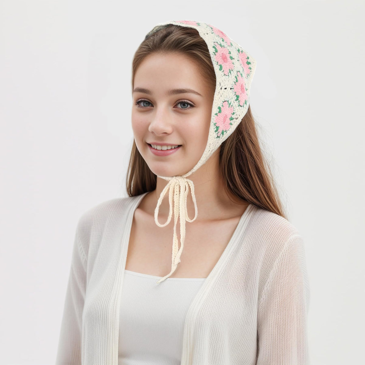 hoyuwak Pink Crochet Head Scarf Bandanas Headbands Hair Scarf for Women Girls Knitted Strawberry Head Coverings Hair Accessories for Hair Styling Decor