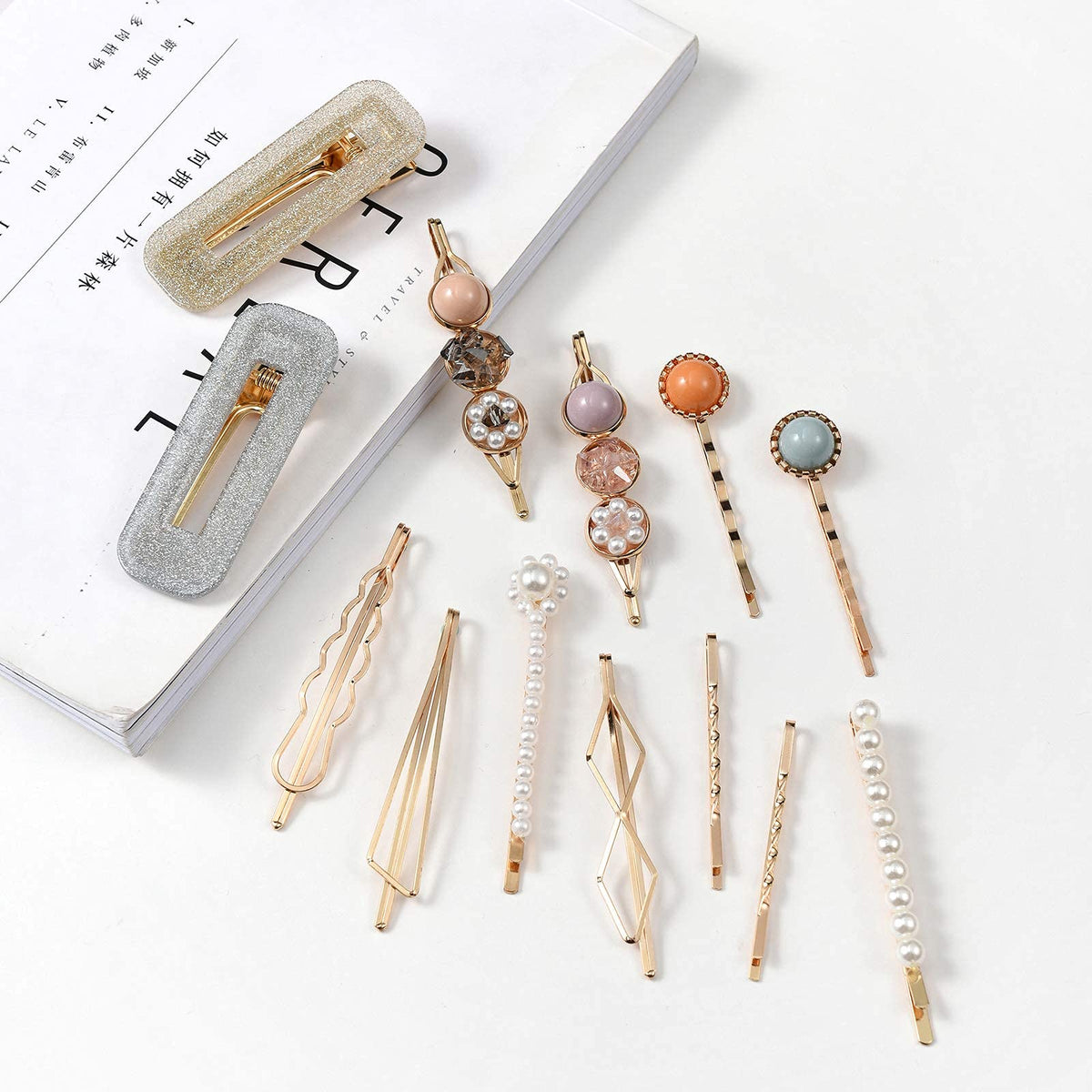 Mehayi 20 PCS Macaron Pearl Acrylic Resin Fashion Hair Clips Set, Cute Hair Barrettes Bobby Pins, Boho Fancy Hairpin Accessories Headwear Styling Tools, Gifts for Women Girls Decorative Wedding
