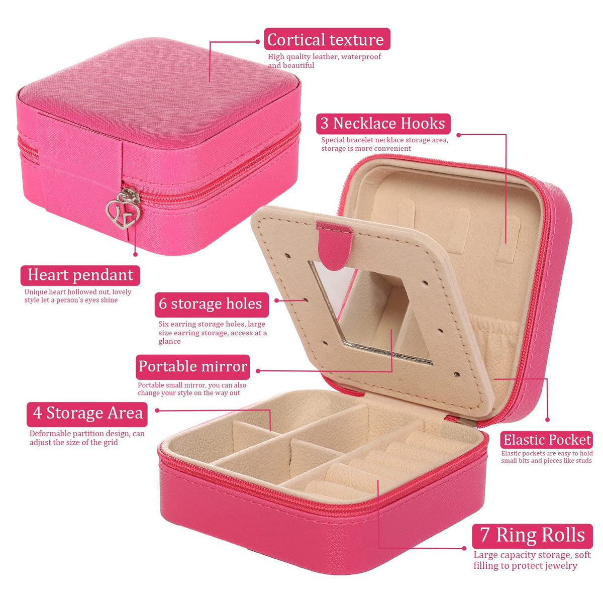 KElofoN Travel Jewelry Case and Organizer with Mirror - Gift for Women and Girls