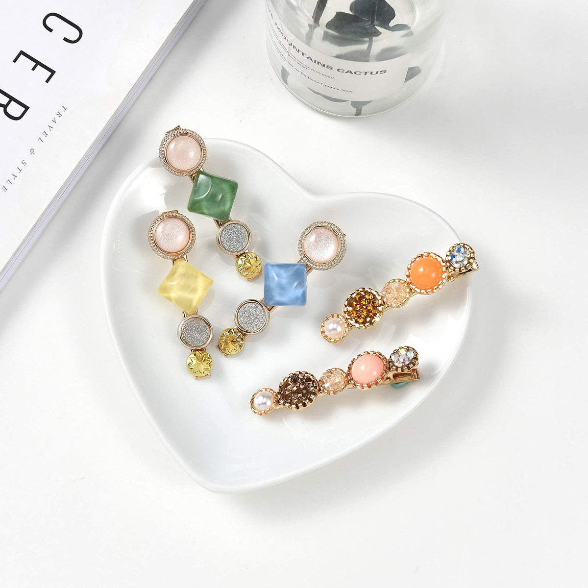 Mehayi 20 PCS Macaron Pearl Acrylic Resin Fashion Hair Clips Set, Cute Hair Barrettes Bobby Pins, Boho Fancy Hairpin Accessories Headwear Styling Tools, Gifts for Women Girls Decorative Wedding