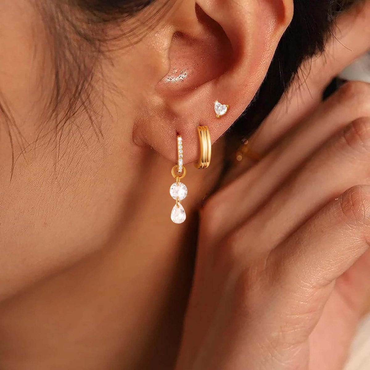 3 Pairs Gold Hoop Earrings Set: Dainty Stud Earrings Trendy Small 14K Gold Plated Hypoallergenic Dangle Cartilage Huggie Hoop Earrings for Women Gold Jewelry for Women Gifts