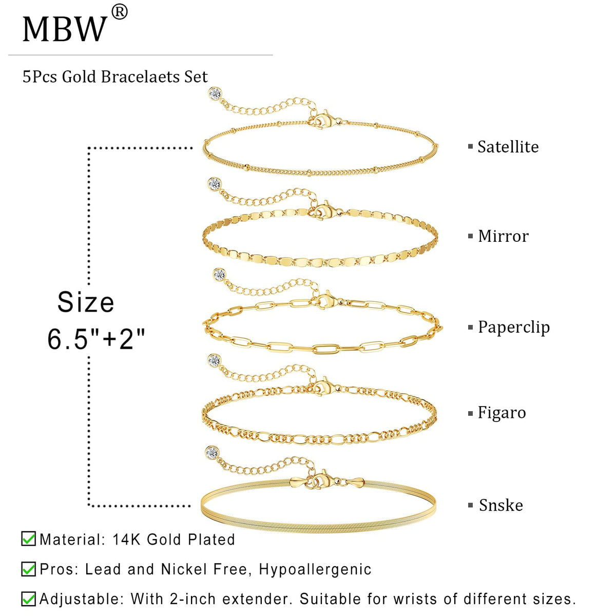 MBW Gold Bracelets for Women Trendy, Dainty 14K Gold Plated Bracelet Stack Beaded Chain Bracelet Set Thin Small Cute Paperclip Bracelets Fashion Waterproof Jewelry Gift Gold Accessories for Women