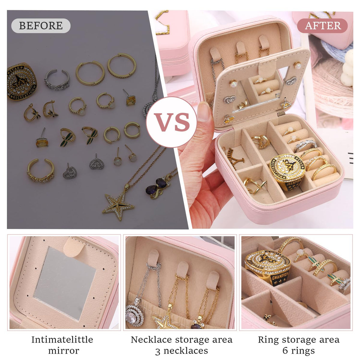 KElofoN Travel Jewelry Case and Organizer with Mirror - Gift for Women and Girls