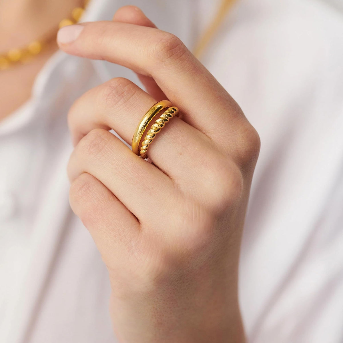 FAXHION 12PCS Gold Stackable Rings Set for Women, 18K Gold Plated Open Stacking Knuckle Ring, Adjustable Chunky Signet Rings for Gift