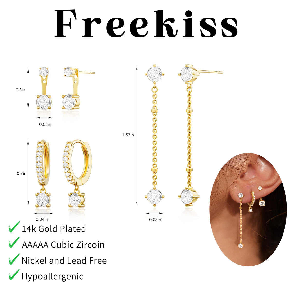 3 Pairs Gold Hoop Earrings Set: Dainty Stud Earrings Trendy Small 14K Gold Plated Hypoallergenic Dangle Cartilage Huggie Hoop Earrings for Women Gold Jewelry for Women Gifts
