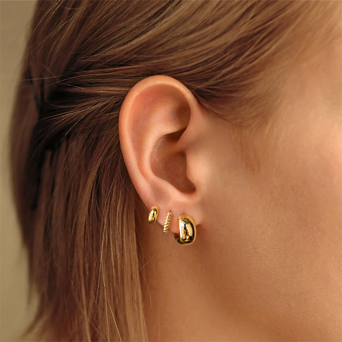 3 Pairs Gold Hoop Earrings Set: Dainty Stud Earrings Trendy Small 14K Gold Plated Hypoallergenic Dangle Cartilage Huggie Hoop Earrings for Women Gold Jewelry for Women Gifts