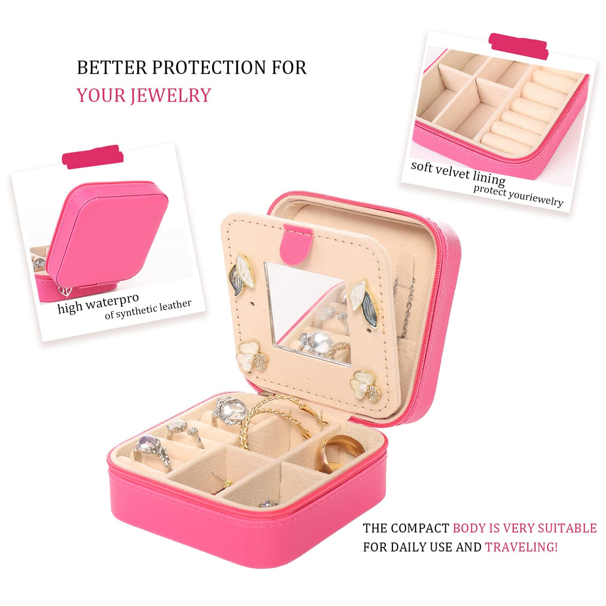 KElofoN Travel Jewelry Case and Organizer with Mirror - Gift for Women and Girls